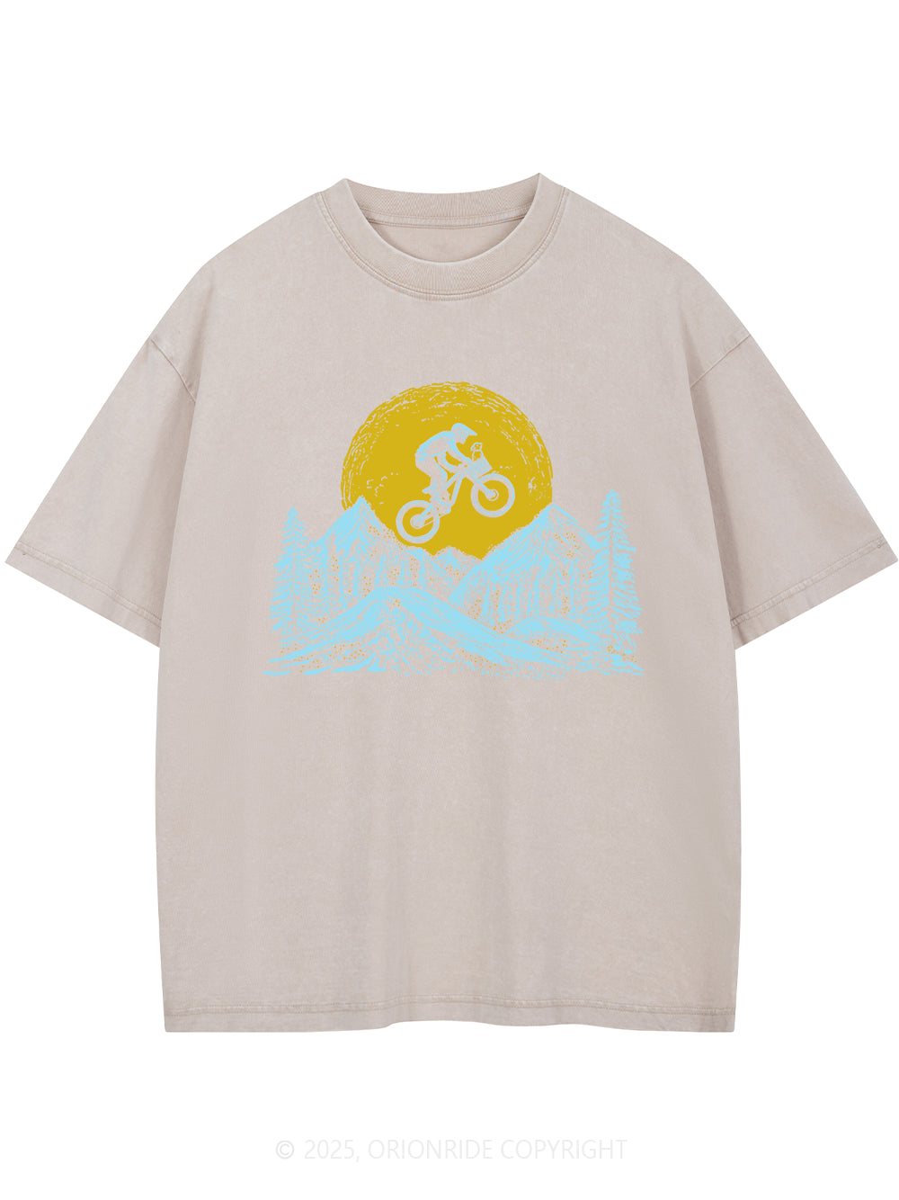 Orionride Mountain Bike With Dog Short Sleeves Bike Washed T-Shirt