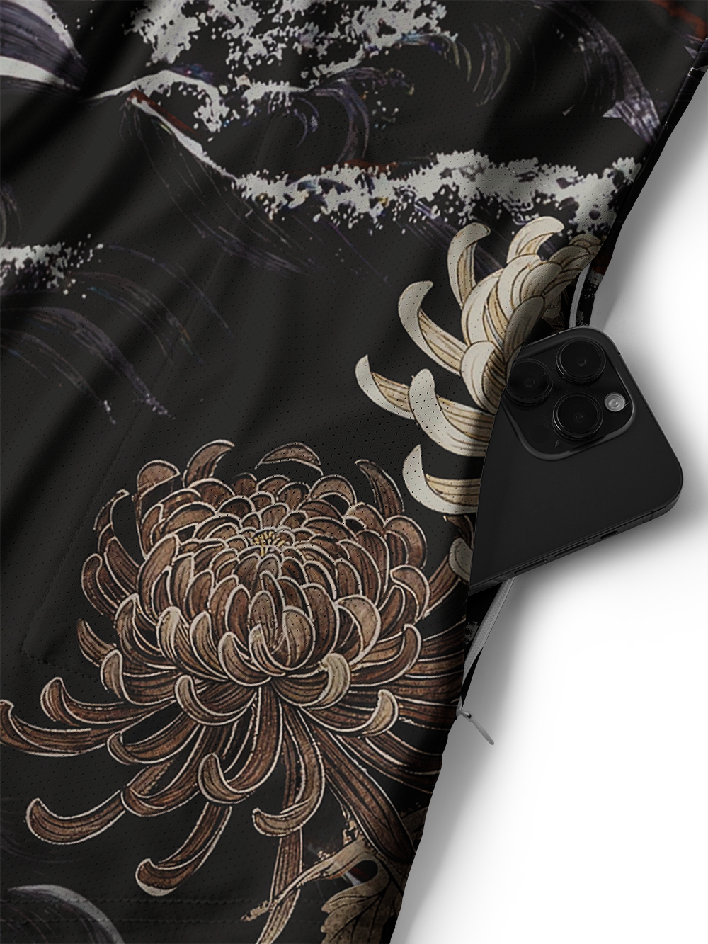 Orionride Chrysanthemums And Waves Men's Stretchy Breathable Long Sleeve Gravel Shirt