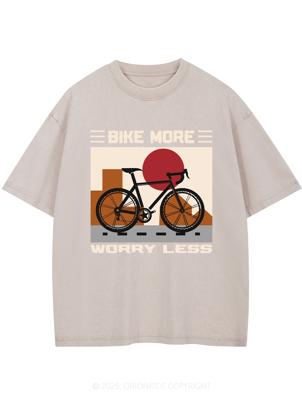 Orionride Bike More Worry Less Short Sleeves Bike Washed T-Shirt