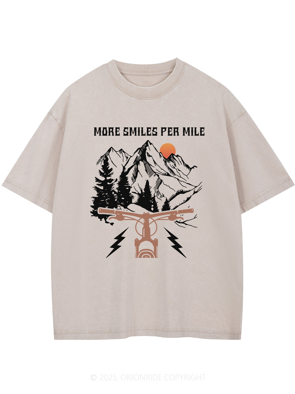 Orionride More Smiles Per Mile Short Sleeves Bike Washed T-Shirt