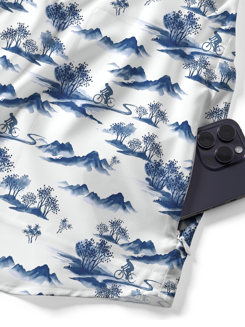 Orionride Ink landscape Painting Zipper Pockets Ultra Lightweight Short Sleeves Gravel Shirt