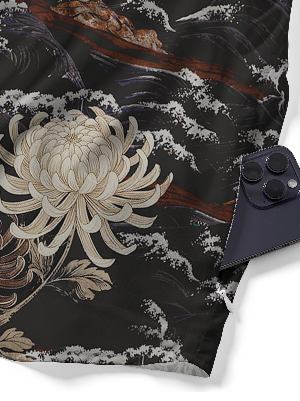 Orionride Chrysanthemums And Waves Zipper Pockets Ultra Lightweight Short Sleeves Gravel Shirt