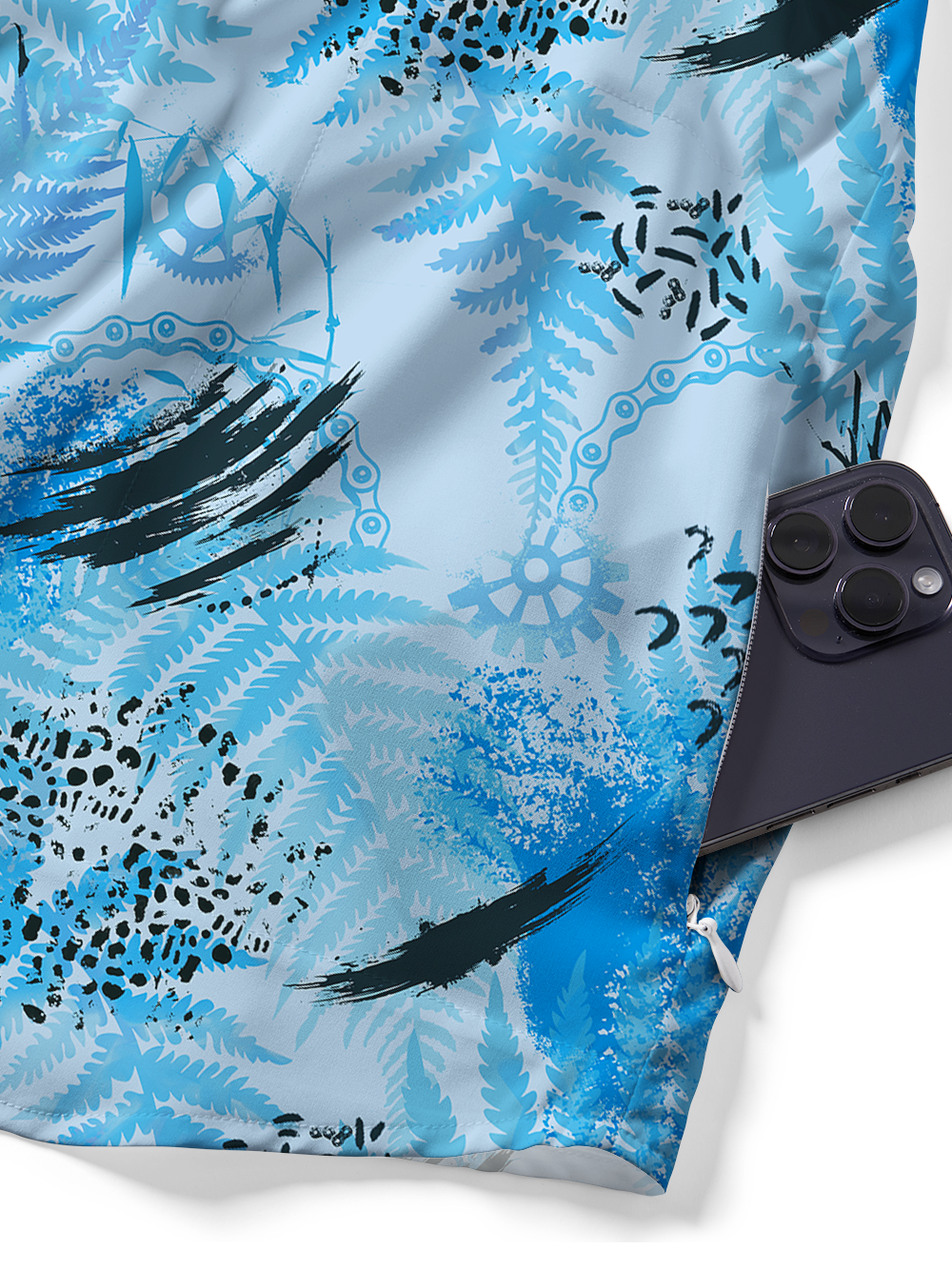 Orionride Blue Palm Leaves Zipper Pockets Ultra Lightweight Short Sleeves Gravel Shirt