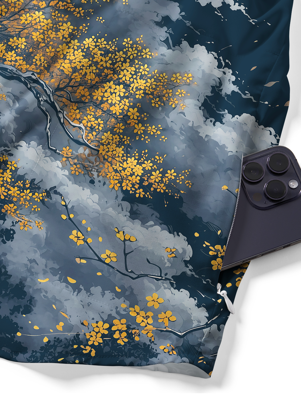 Orionride Night Gold Flower Zipper Pockets Ultra Lightweight Short Sleeves Gravel Shirt