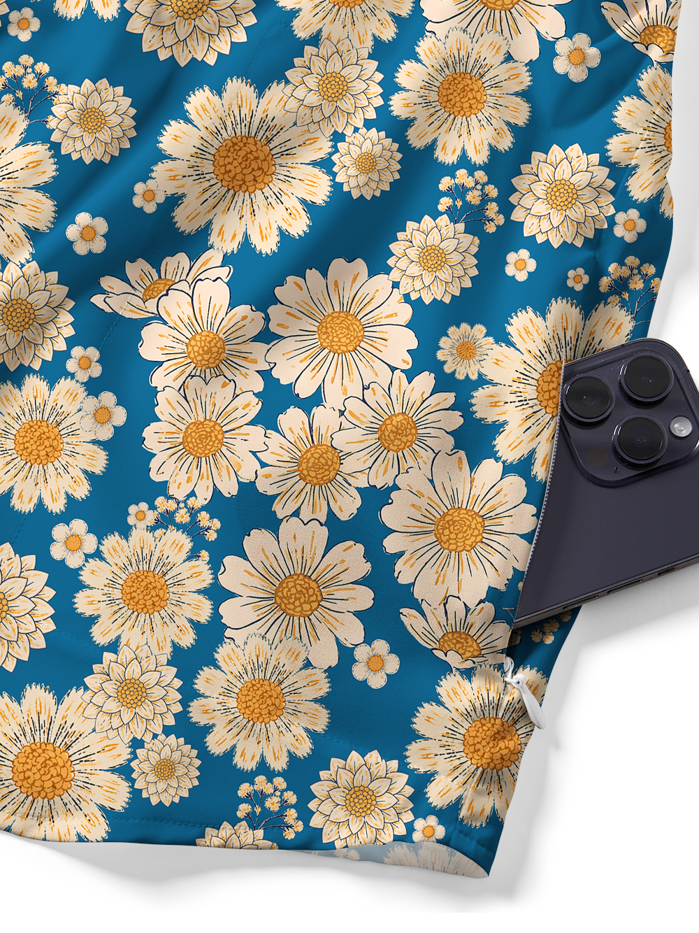 Orionride Blue Daisy Field Zipper Pockets Ultra Lightweight Short Sleeves Gravel Shirt