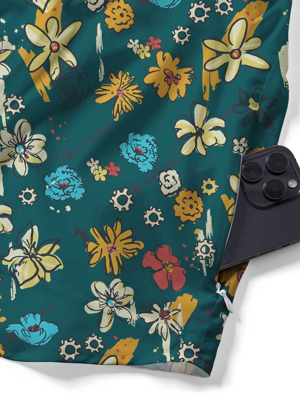 Orionride Graffiti Flowers Zipper Pockets Ultra Lightweight Short Sleeves Gravel Shirt