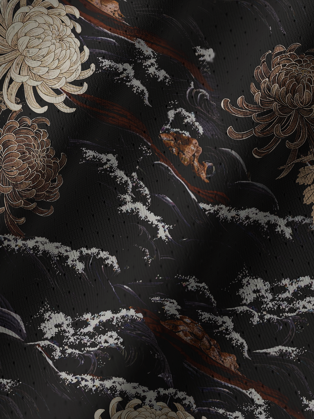 Orionride Chrysanthemums And Waves Men's Stretchy Breathable Long Sleeve Gravel Shirt