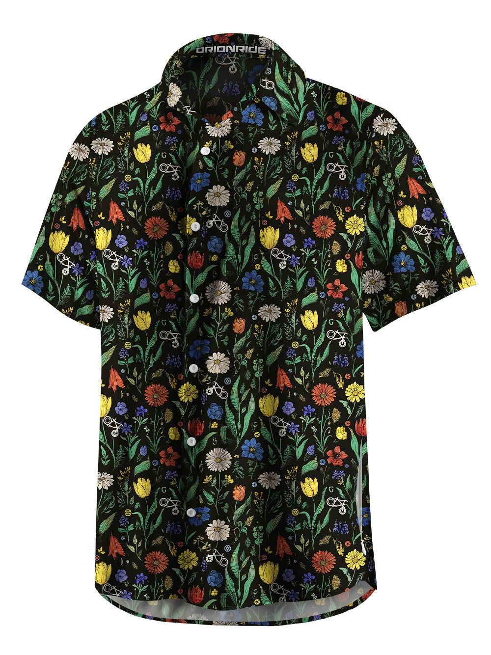 Orionride Bright Flowers Zipper Pockets Ultra Lightweight Short Sleeves Gravel Shirt