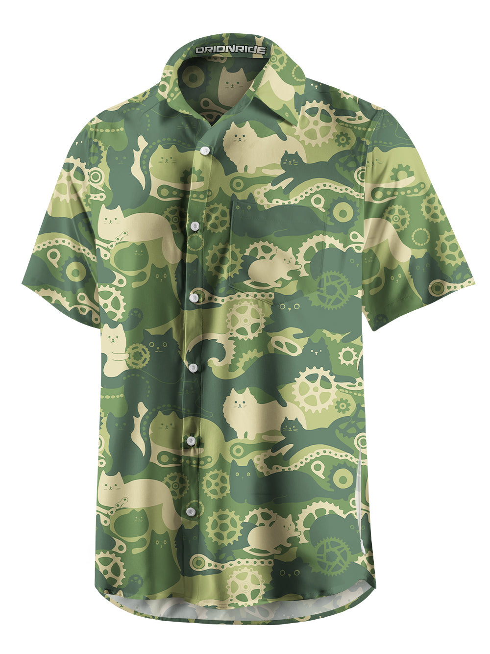 Orionride Cat Playing With Gears Zipper Pockets Ultra Lightweight Short Sleeves Gravel Shirt