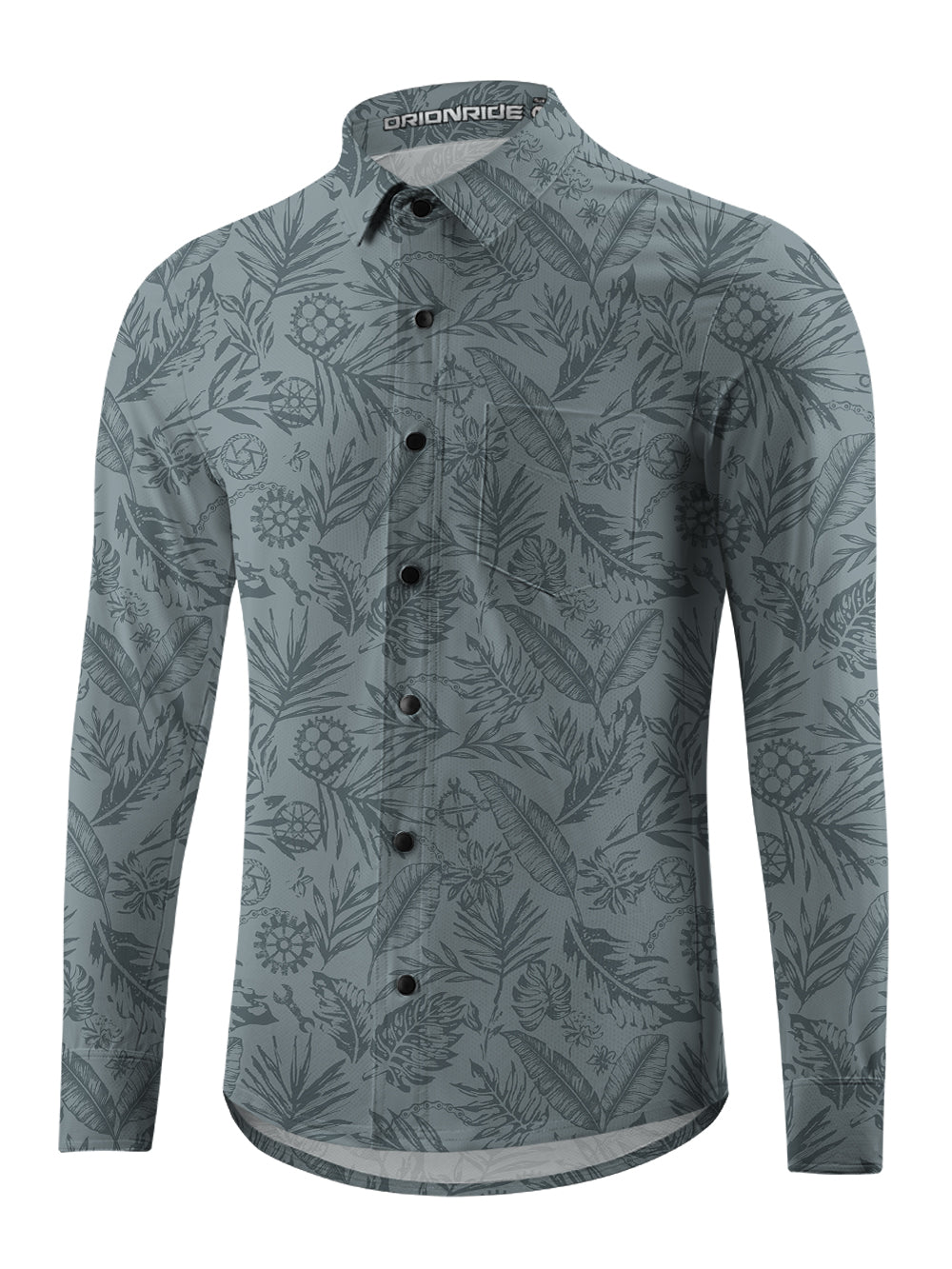 Orionride Leaves And Gears Men's Stretchy Breathable Long Sleeve Gravel Shirt