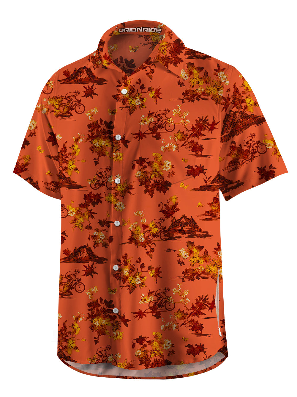 Orionride Fiery Red Leaves Zipper Pockets Ultra Lightweight Short Sleeves Gravel Shirt