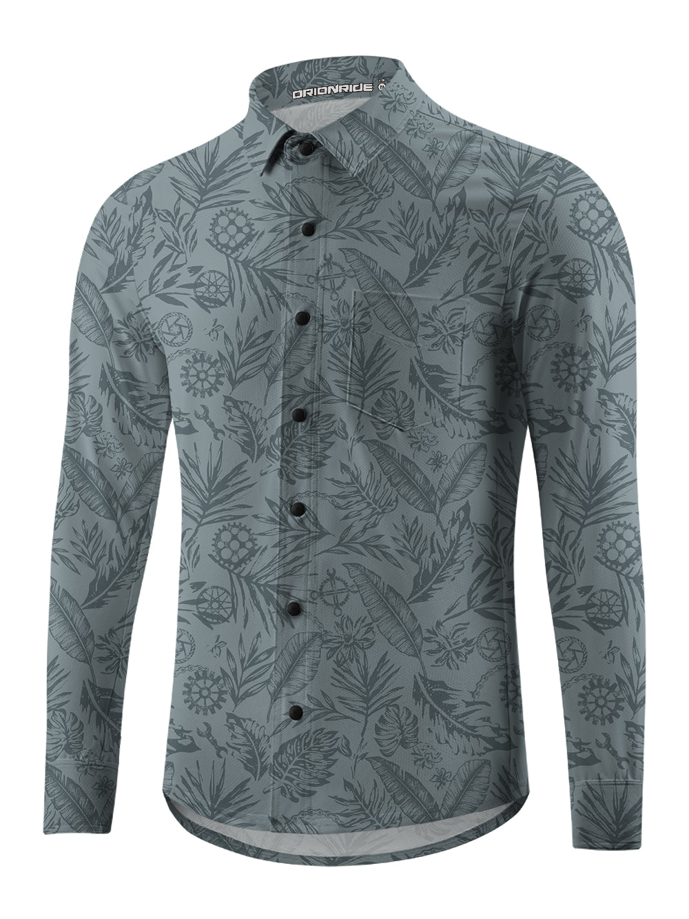 Orionride Leaves And Gears Men's Stretchy Breathable Long Sleeve Gravel Shirt