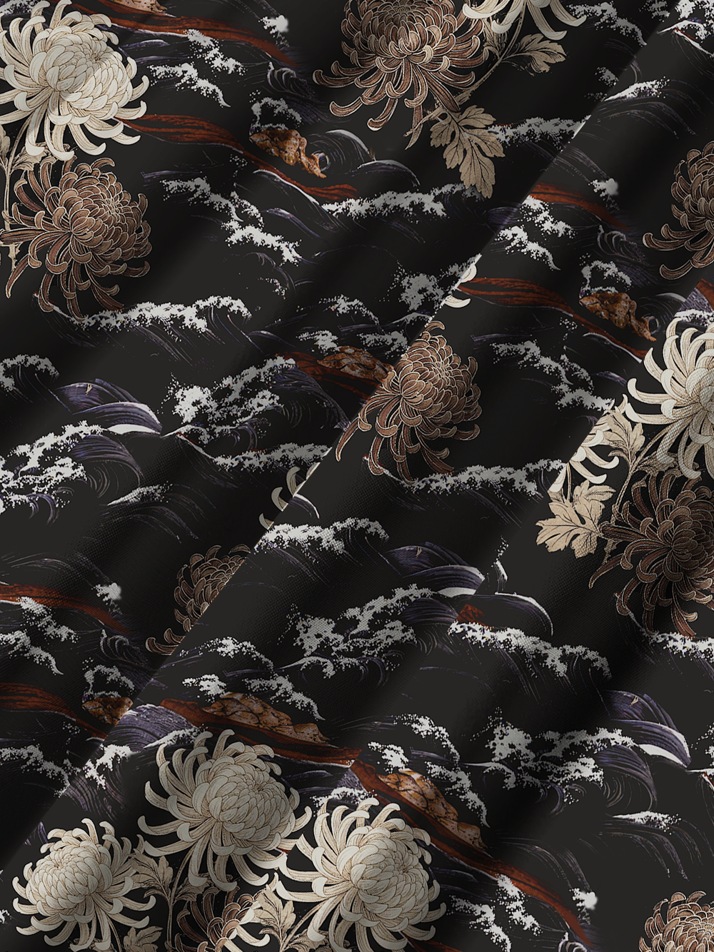 Orionride Chrysanthemums And Waves Zipper Pockets Ultra Lightweight Short Sleeves Gravel Shirt