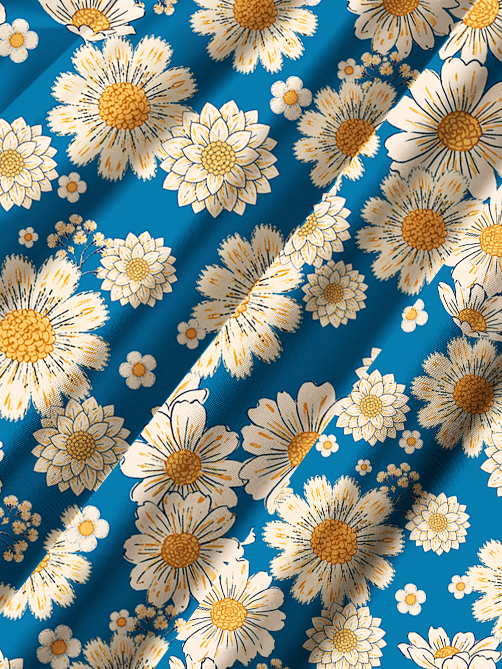 Orionride Blue Daisy Field Zipper Pockets Ultra Lightweight Short Sleeves Gravel Shirt