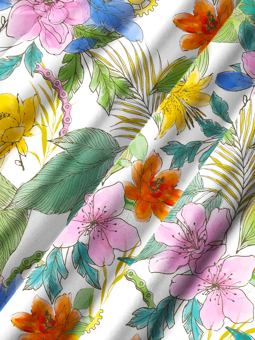 Orionride Ink And Wash Flower Zipper Pockets Ultra Lightweight Short Sleeves Gravel Shirt