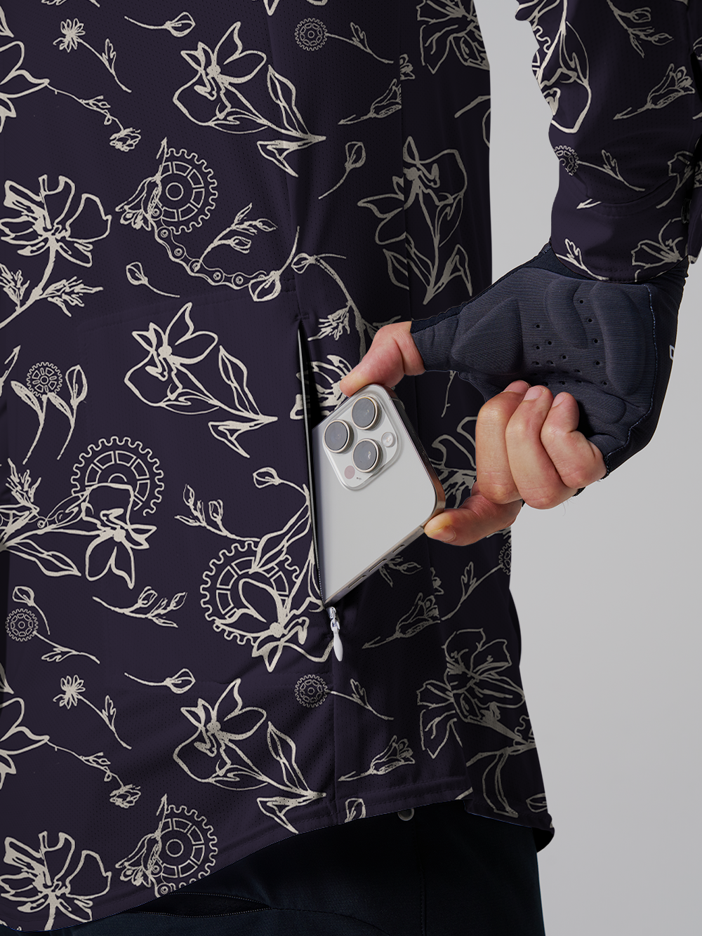 Orionride Linear Gear Flower Men's Stretchy Breathable Long Sleeve Gravel Shirt