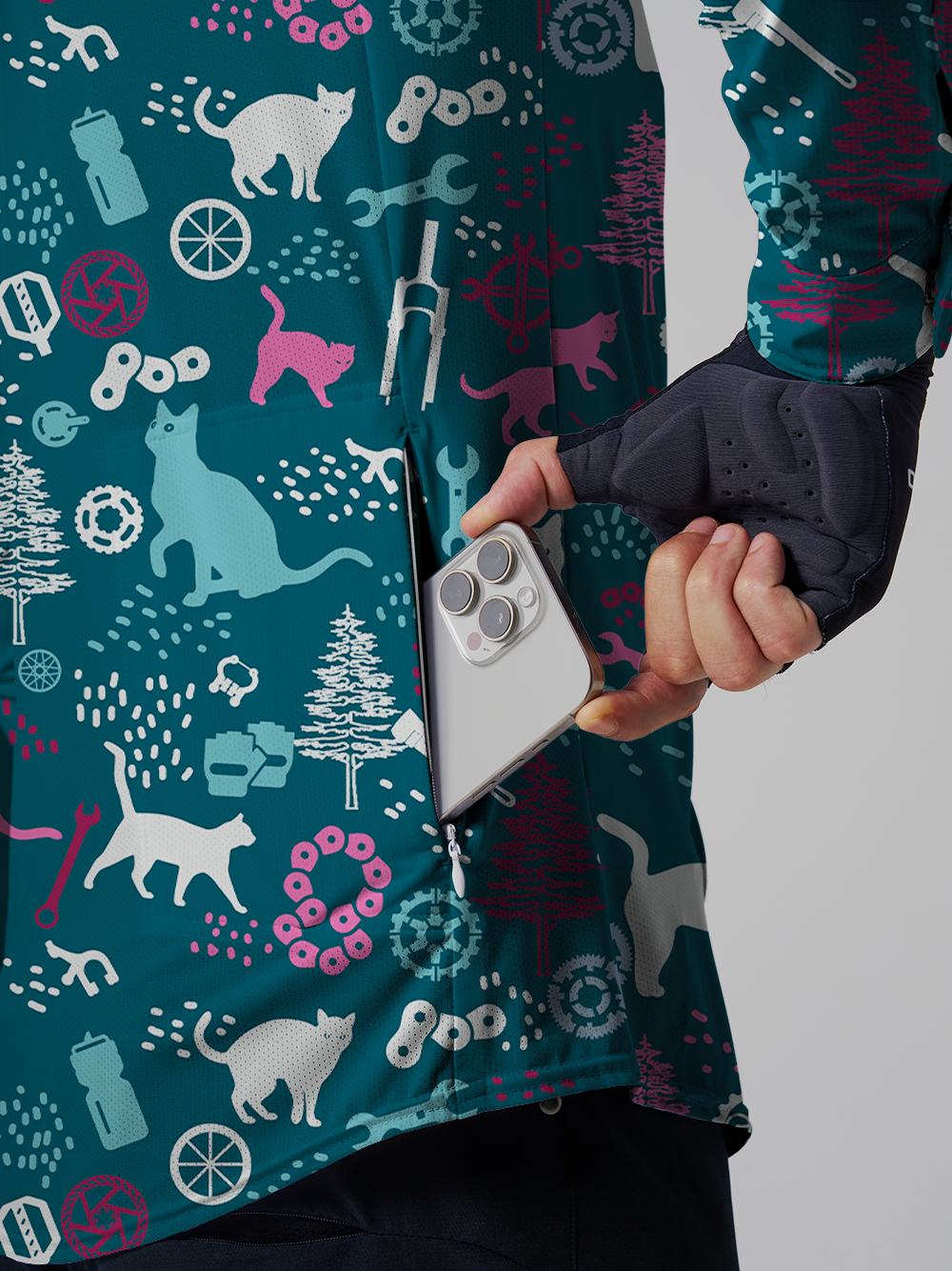 Orionride Funny Cat Men's Stretchy Breathable Long Sleeve Gravel Shirt