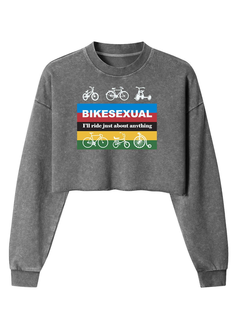 Orionride Color Strip Cycling Women's Washed Crop Sweatshirt
