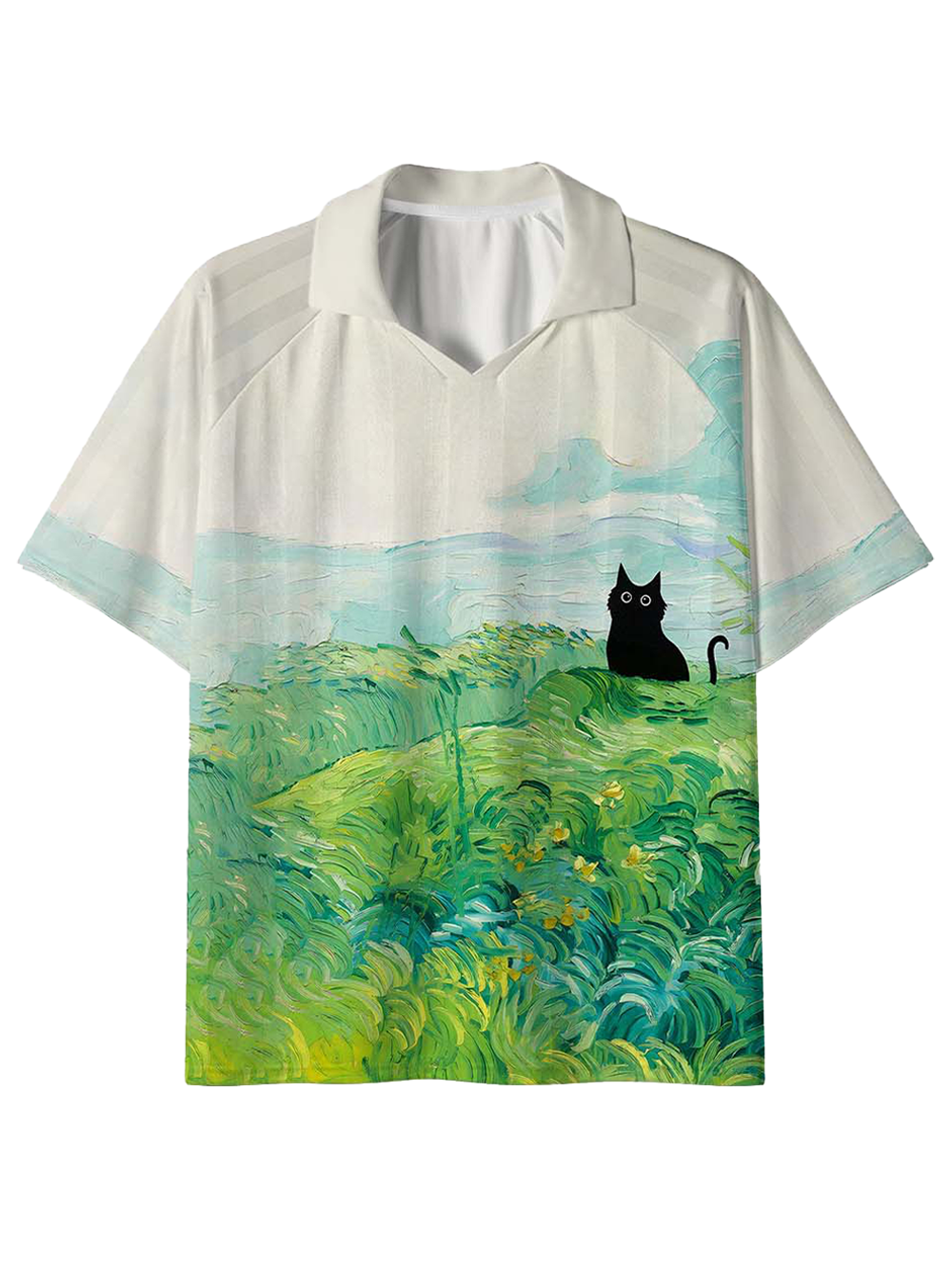 Orionride Oil Painting Black Cat Collar Mesh Jersey