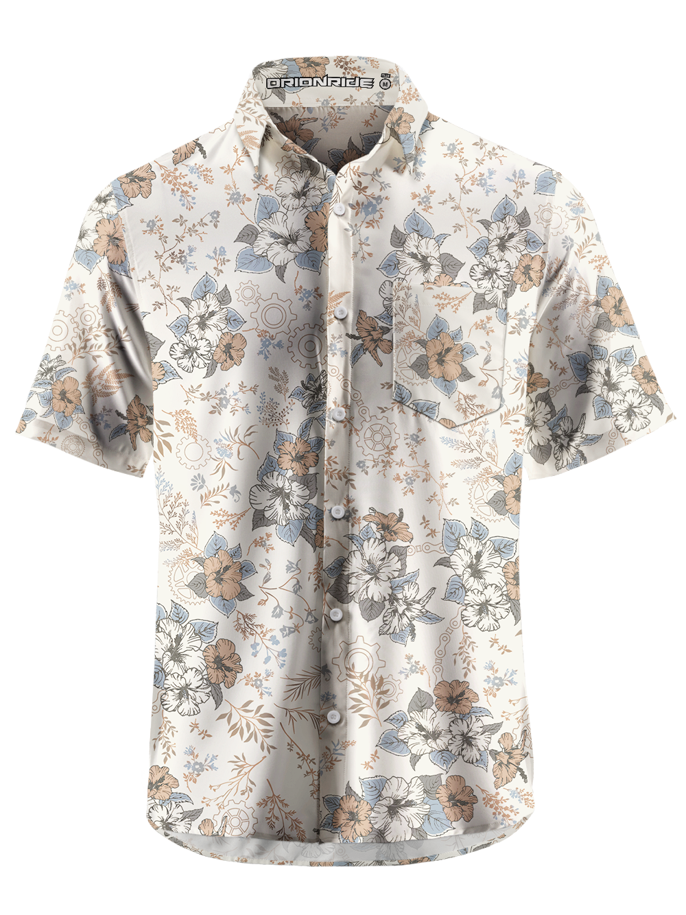 Orionride Hand-Painted Hibiscus Zipper Pockets Ultra Lightweight Short Sleeves Gravel Shirt