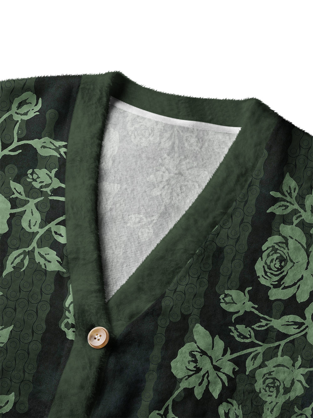 Orionride Green Rose Women's Fuzzy Knit Cardigan