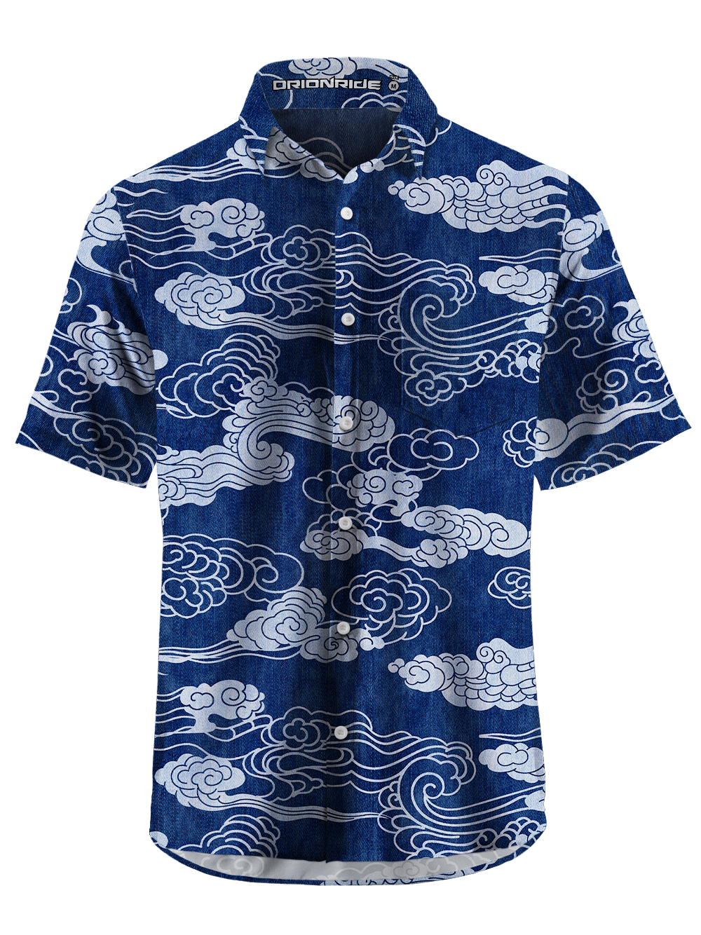 Orionride Denim Auspicious Cloud Zipper Pockets Ultra Lightweight Short Sleeves Gravel Shirt