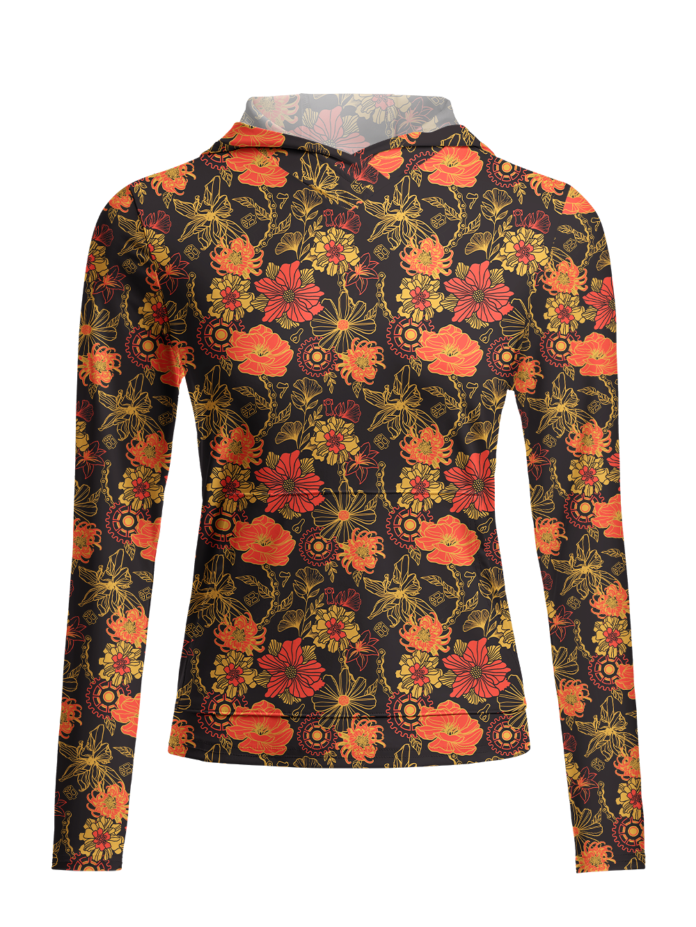 Orionride Vibrant Gear-Shaped Flowers Women's Long Sleeve Cycling Hoodie Shirt