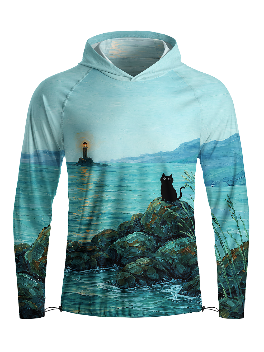 Orionride Curious Black Cat Long Sleeve Cycling Hoodie Shirt
