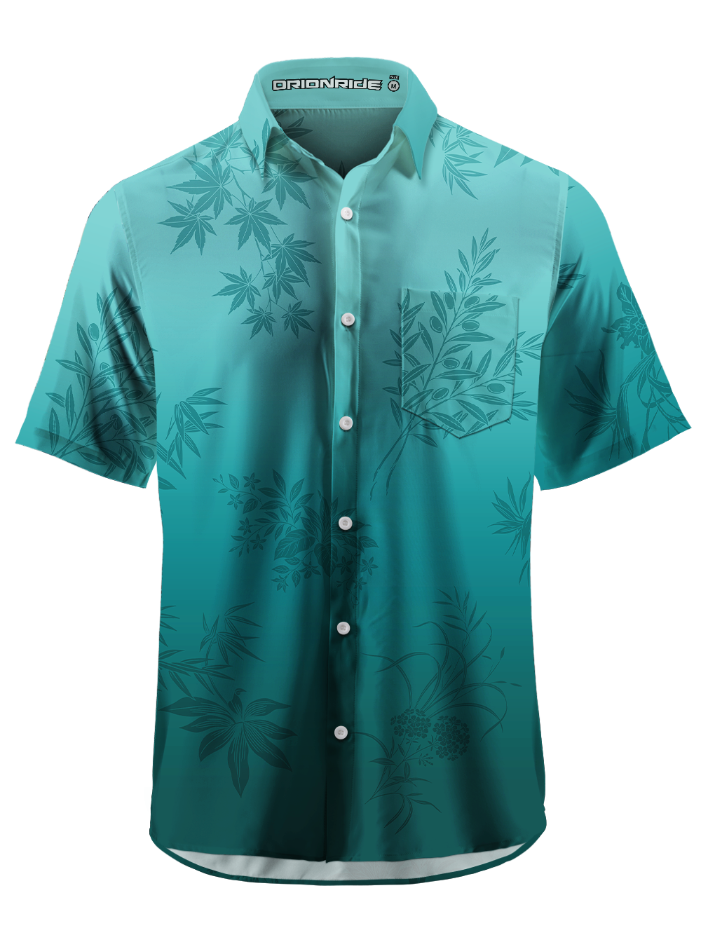 Orionride Gradient Leaves Zipper Pockets Ultra Lightweight Short Sleeves Gravel Shirt