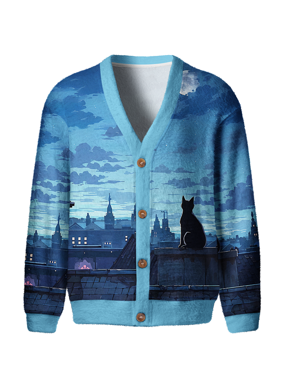 Orionride Black Cat Men's Cardigan Knit Sweaters