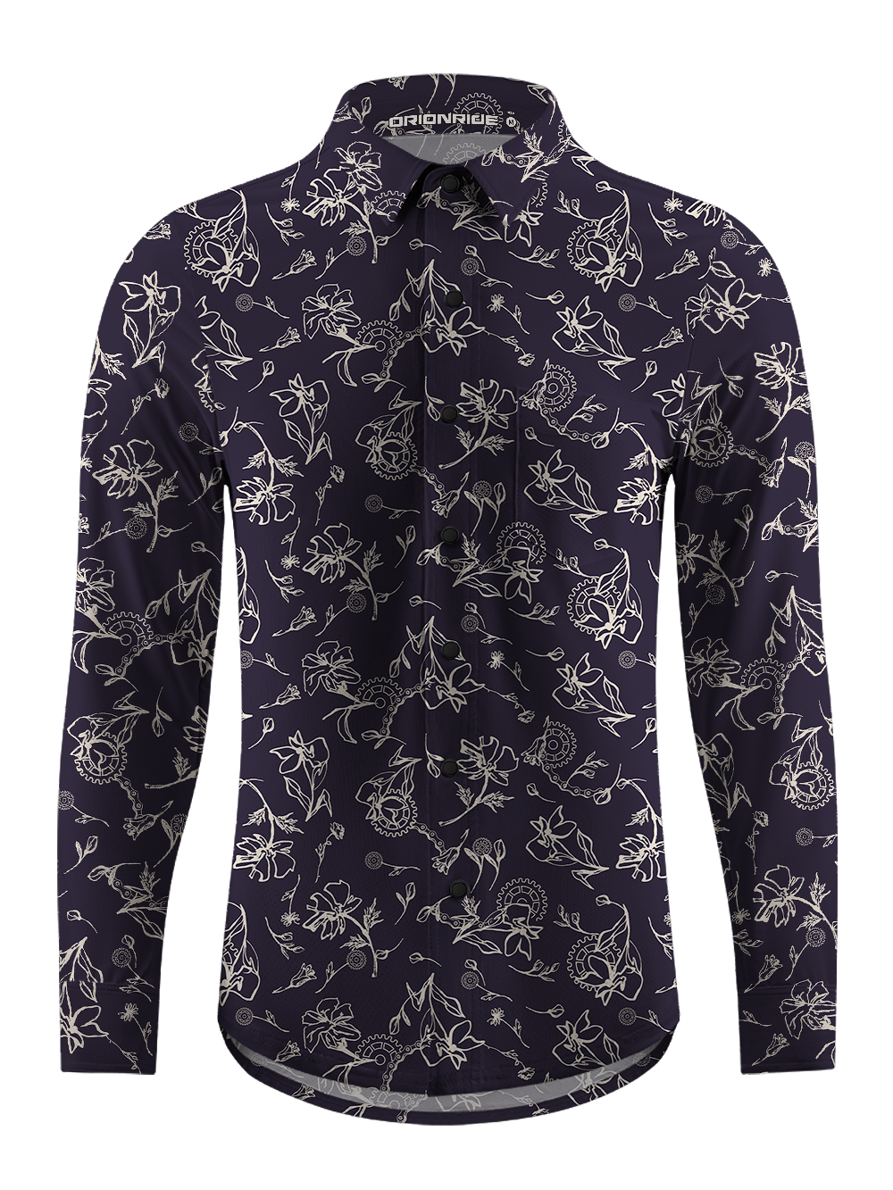 Orionride Linear Gear Flower Men's Stretchy Breathable Long Sleeve Gravel Shirt