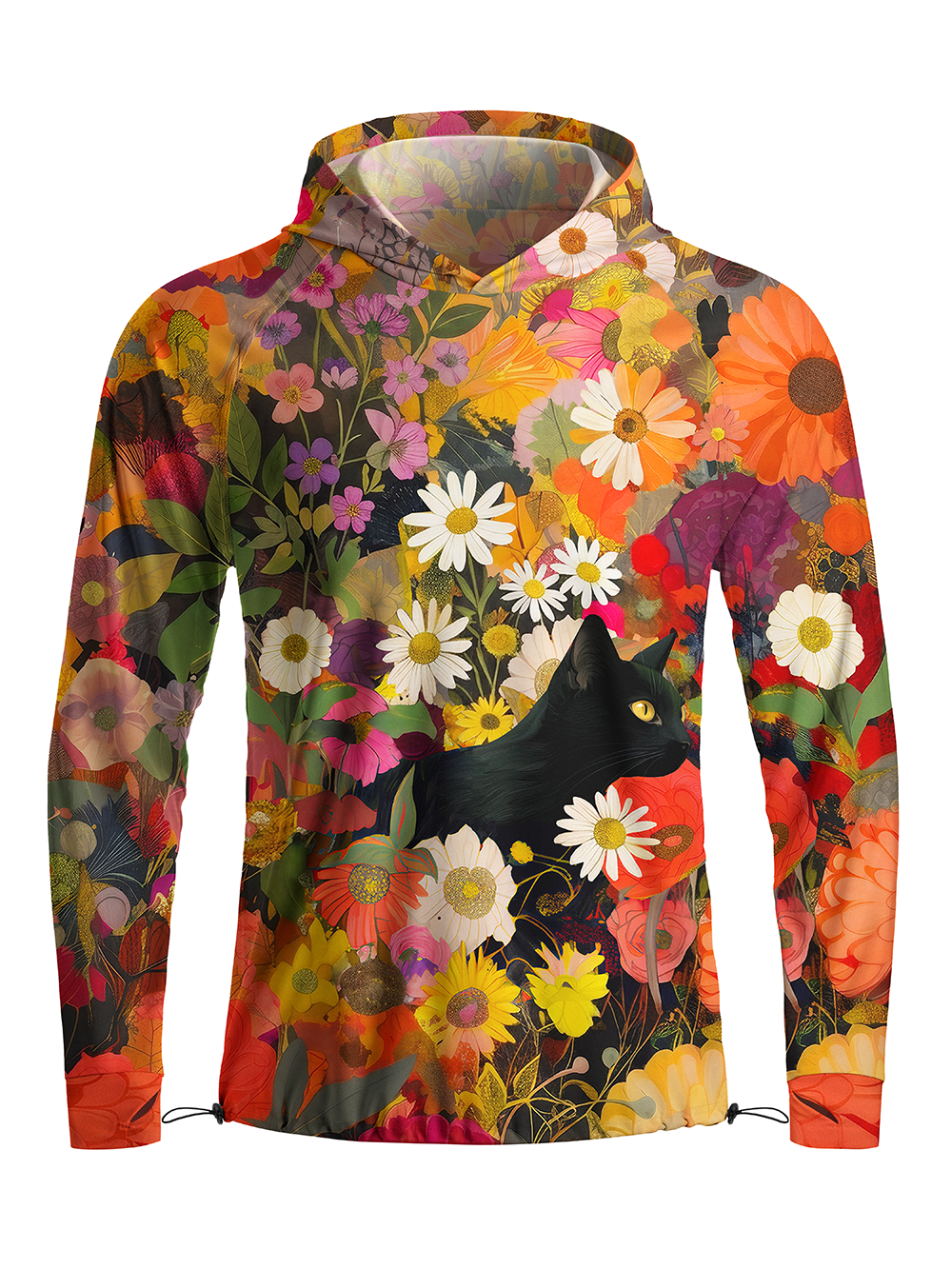 Orionride Cat In The Flower Bushes Long Sleeve Cycling Hoodie Shirt