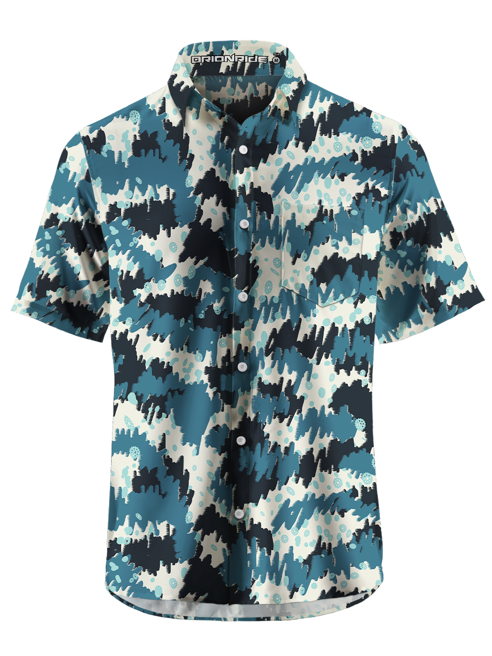 Orionride Abstract Teal Zipper Pockets Ultra Lightweight Short Sleeves Gravel Shirt