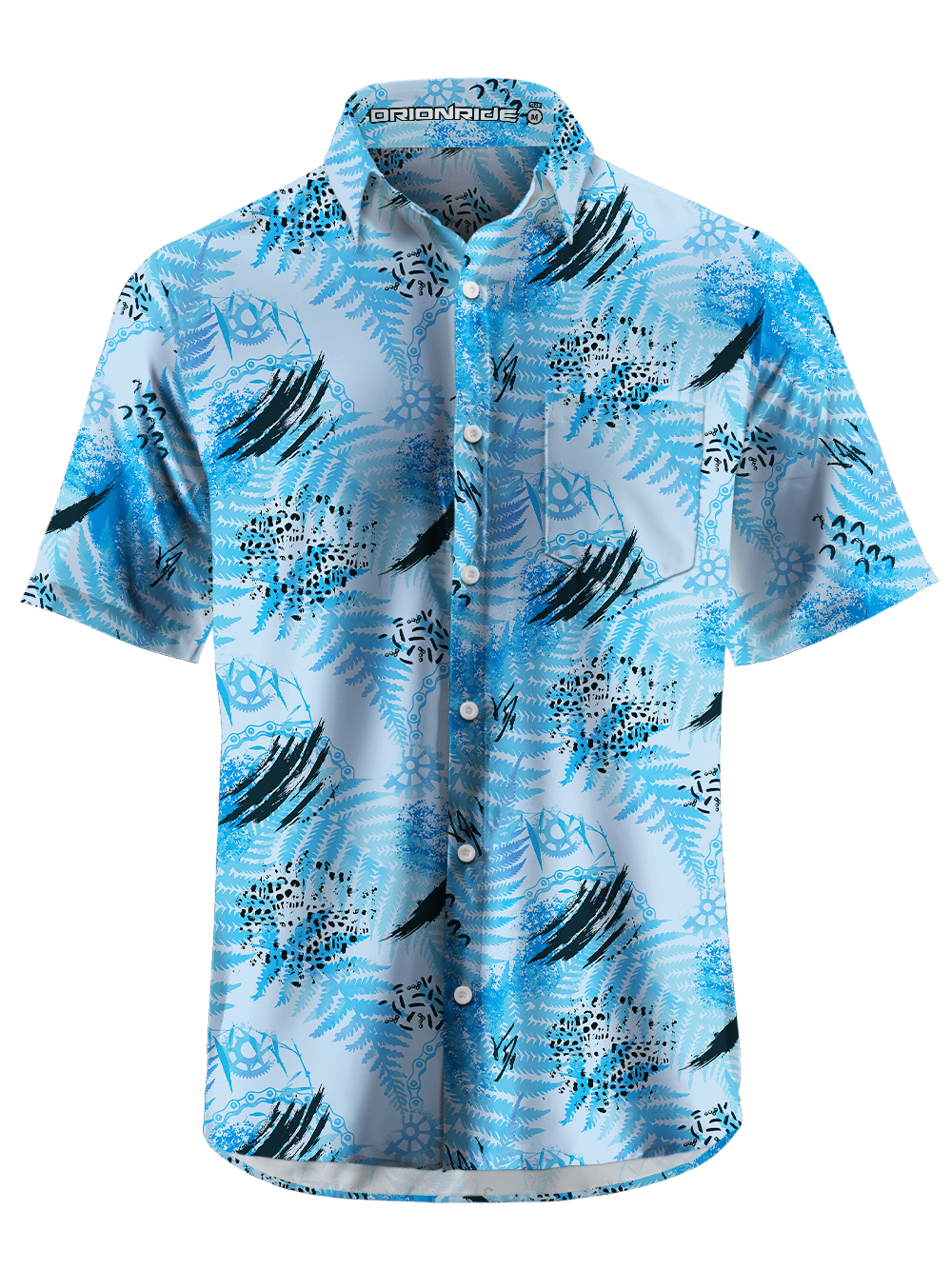 Orionride Blue Palm Leaves Zipper Pockets Ultra Lightweight Short Sleeves Gravel Shirt
