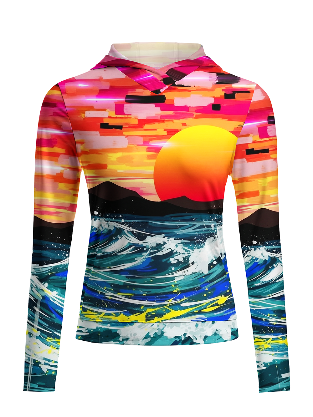 Orionride Sea Rising Sun Women's Long Sleeve Cycling Hoodie Shirt