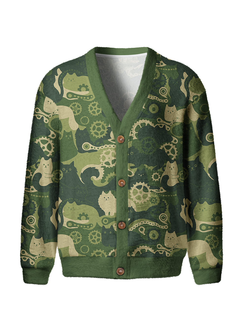 Orionride Cat Playing With Gears Men's Cardigan Knit Sweaters