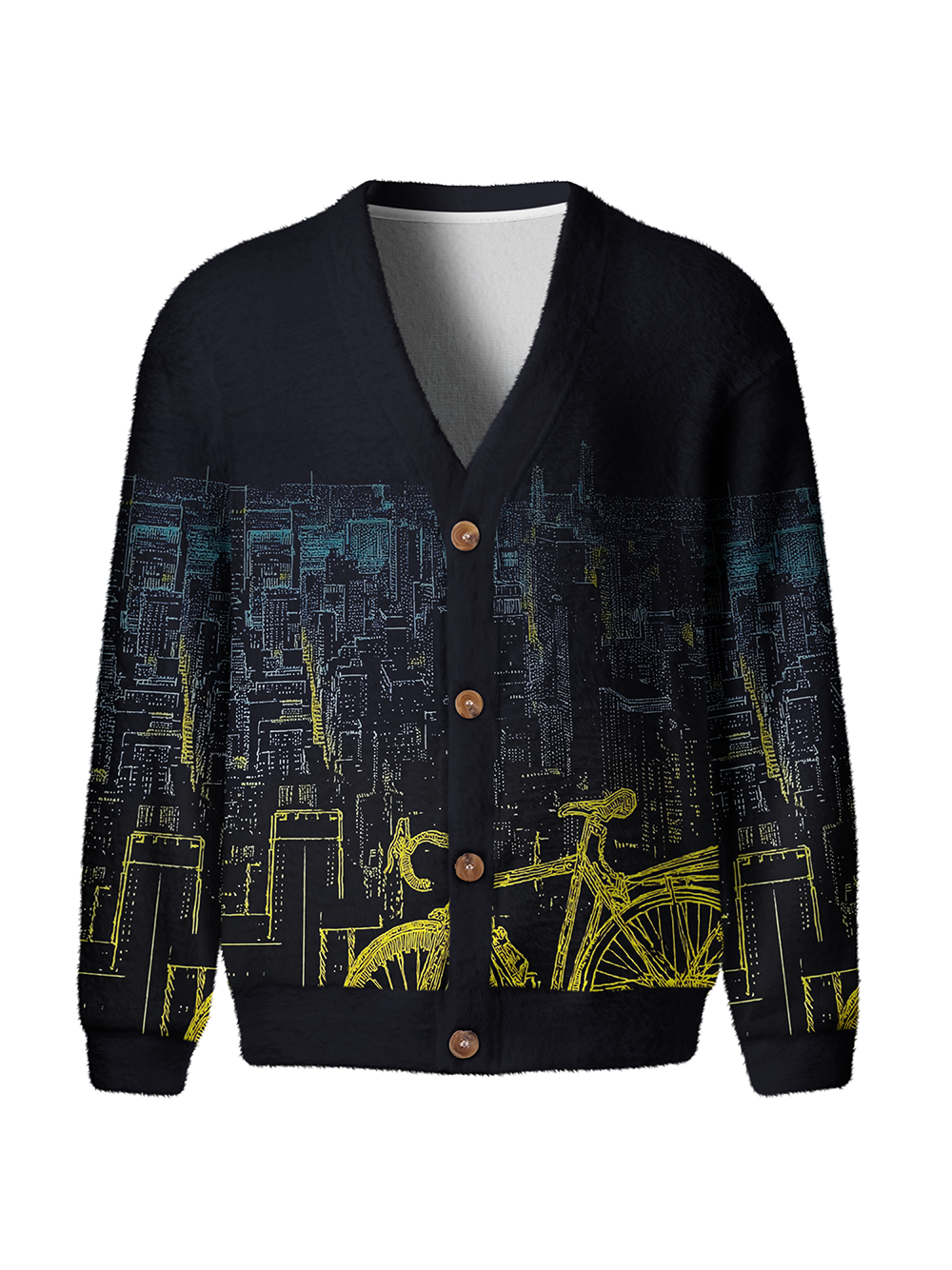 Orionride City Night View Men's Cardigan Knit Sweaters