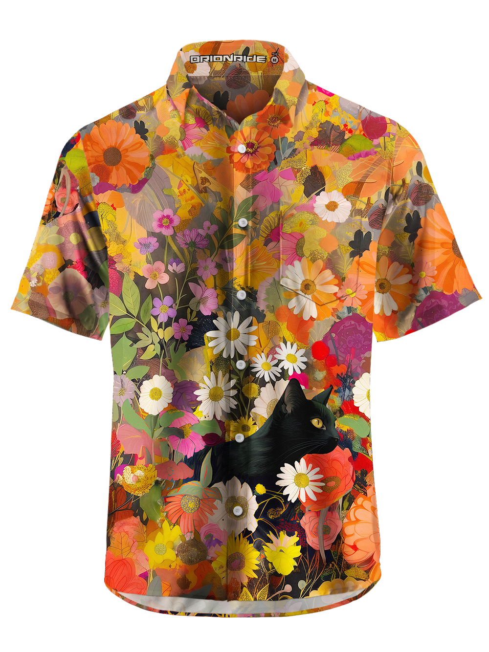 Orionride Cat In The Flower Bushes Zipper Pockets Ultra Lightweight Short Sleeves Gravel Shirt