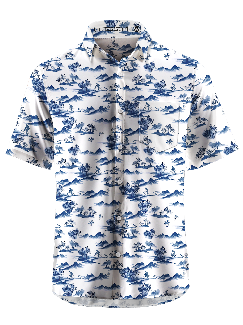 Orionride Ink landscape Painting Zipper Pockets Ultra Lightweight Short Sleeves Gravel Shirt