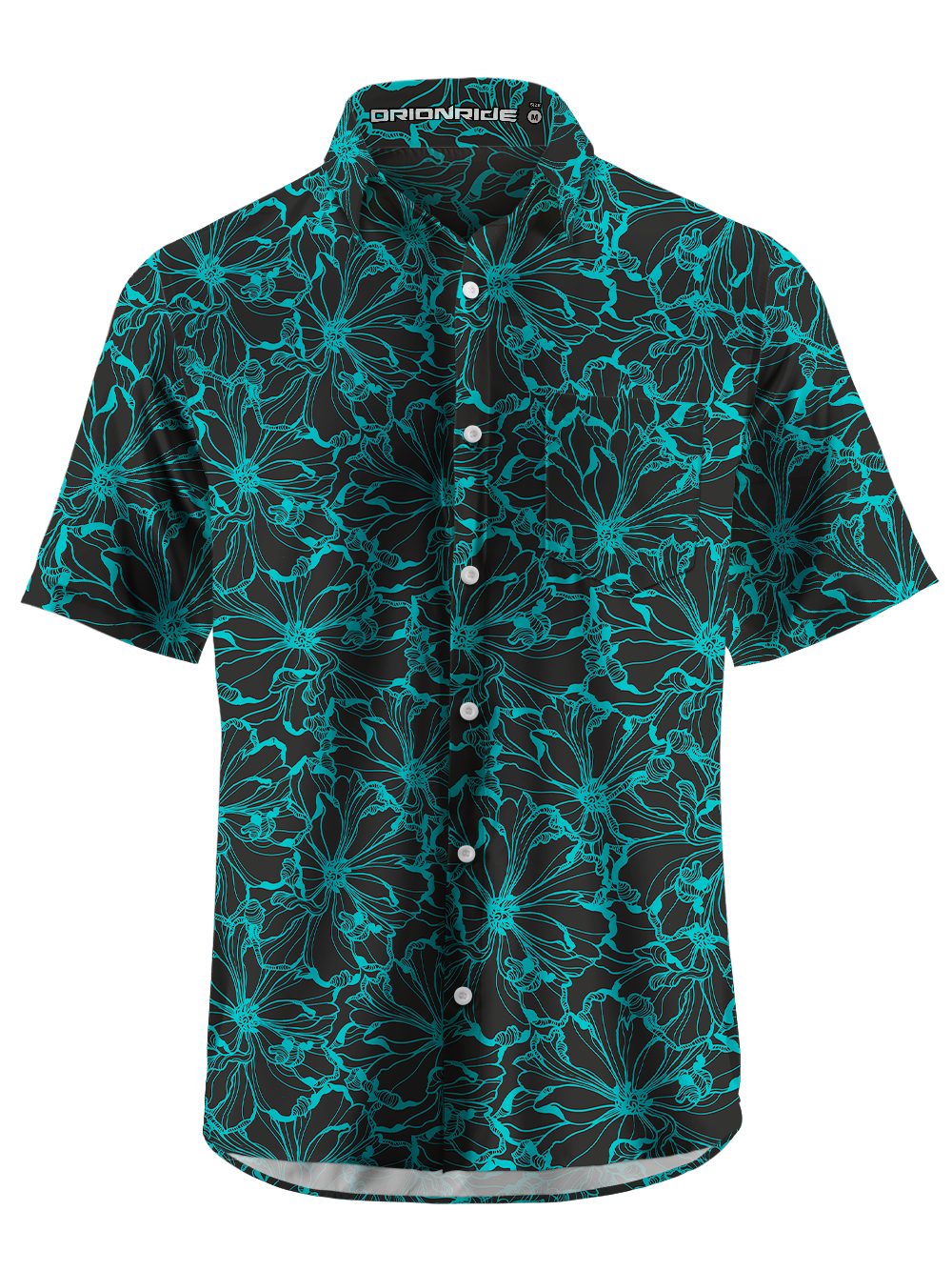 Orionride Blue-green Flowers Zipper Pockets Ultra Lightweight Short Sleeves Gravel Shirt