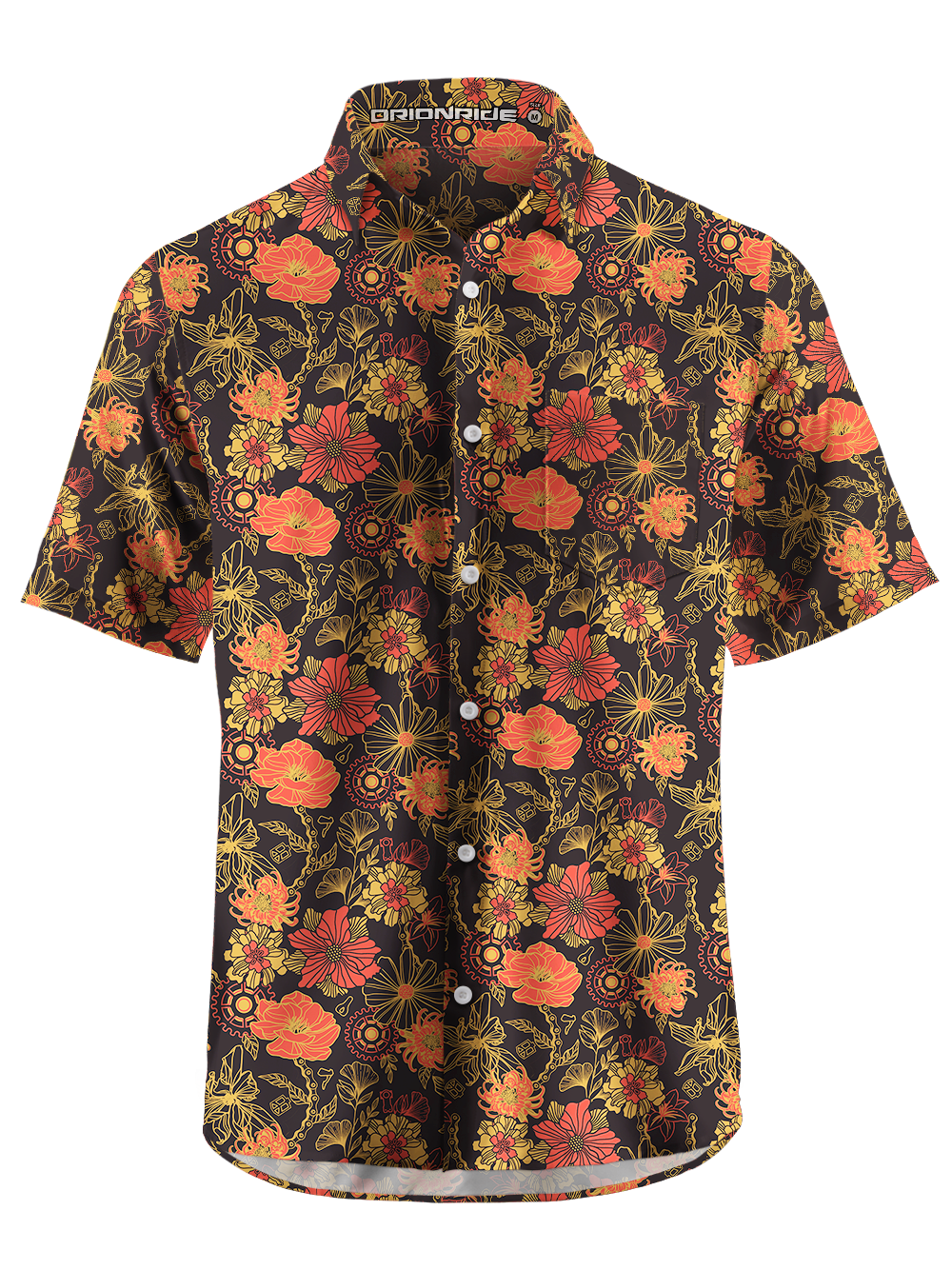 Orionride Vibrant Gear-Shaped Flowers Zipper Pockets Ultra Lightweight Short Sleeves Gravel Shirt