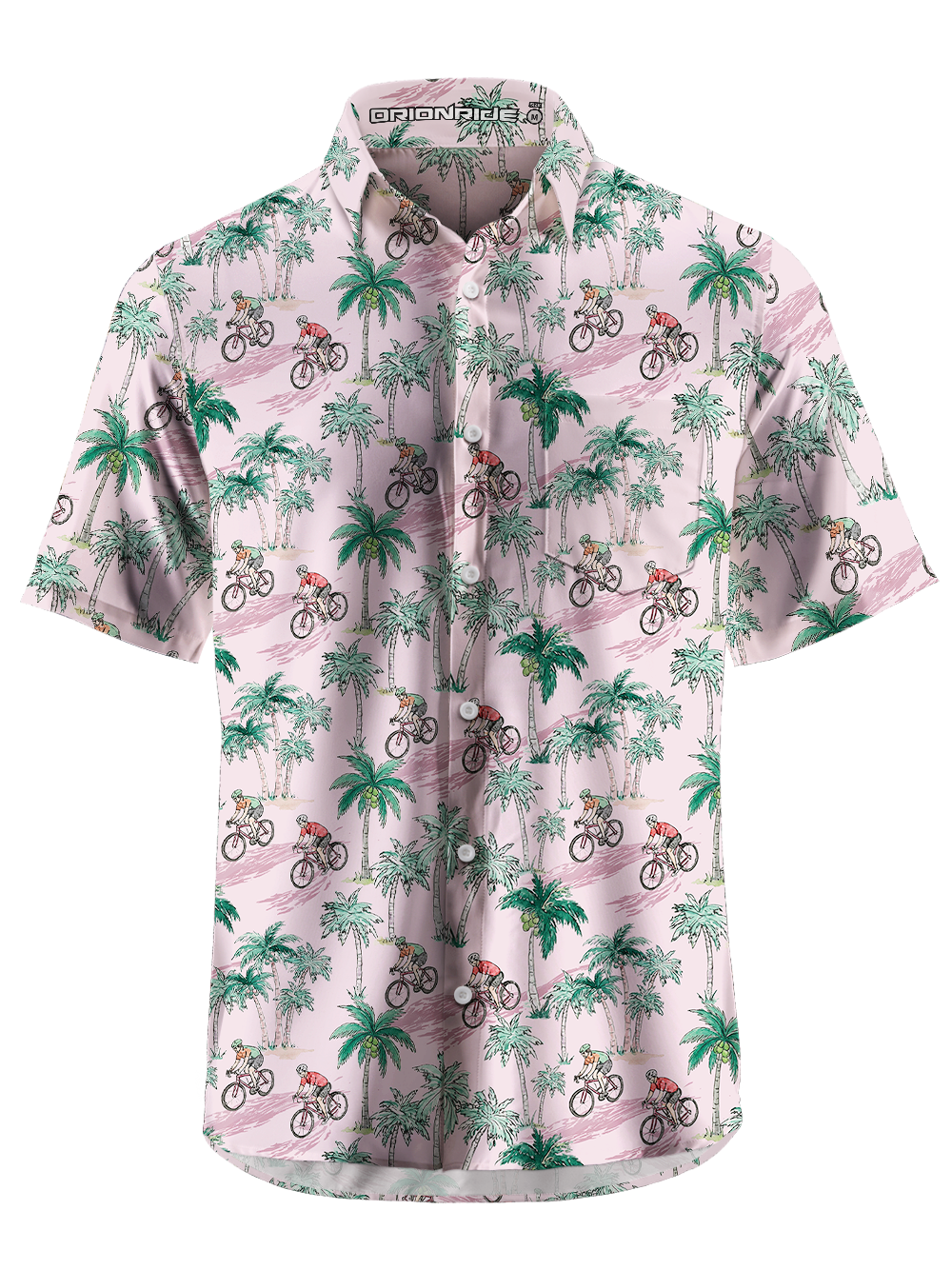 Orionride Pink Coconut Tree Zipper Pockets Ultra Lightweight Short Sleeves Gravel Shirt