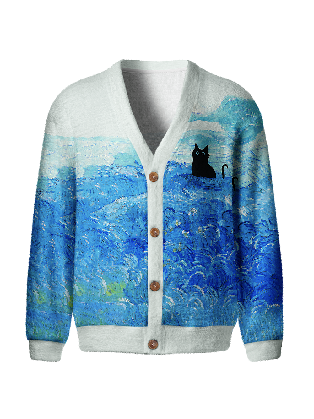 Orionride Oil Painting Black Cat Men's Cardigan Knit Sweaters