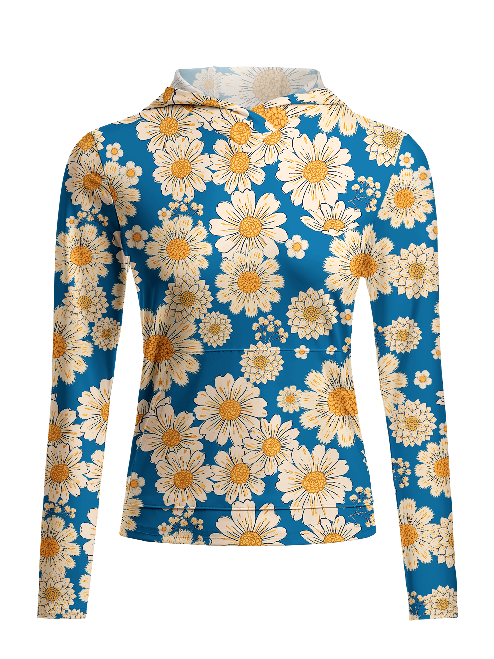 Orionride Blue Daisy Field Women's Long Sleeve Cycling Hoodie Shirt