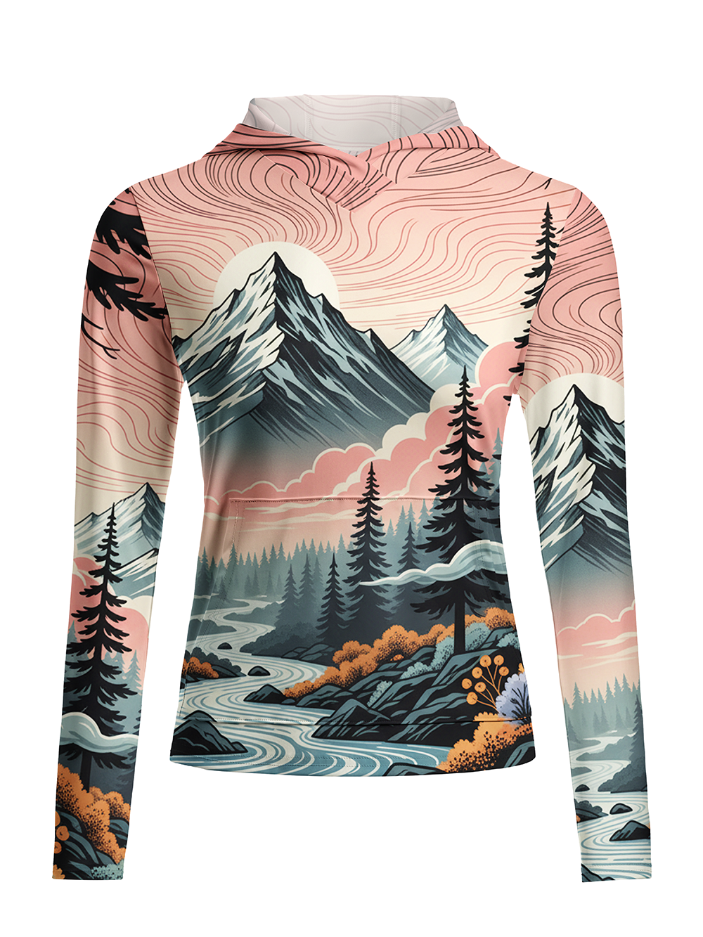 Orionride Pink Sky Women's Long Sleeve Cycling Hoodie Shirt