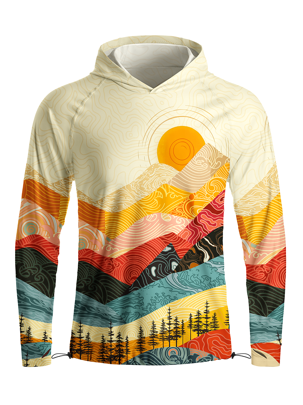 Orionride Waves And Peaks Long Sleeve Cycling Hoodie Shirt