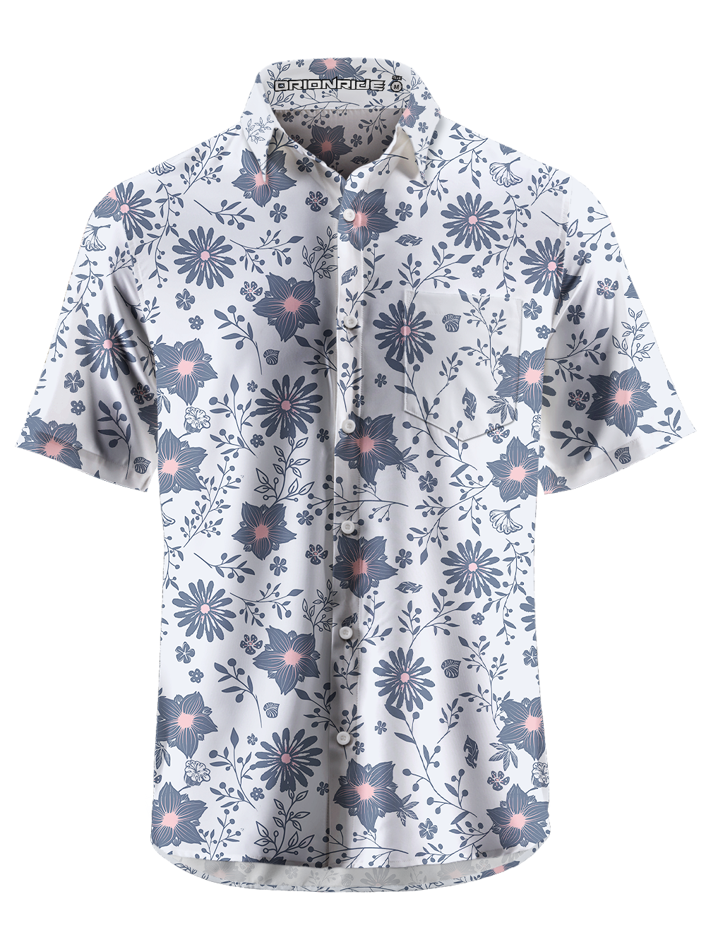 Orionride Coral Pink Stamens Zipper Pockets Ultra Lightweight Short Sleeves Gravel Shirt