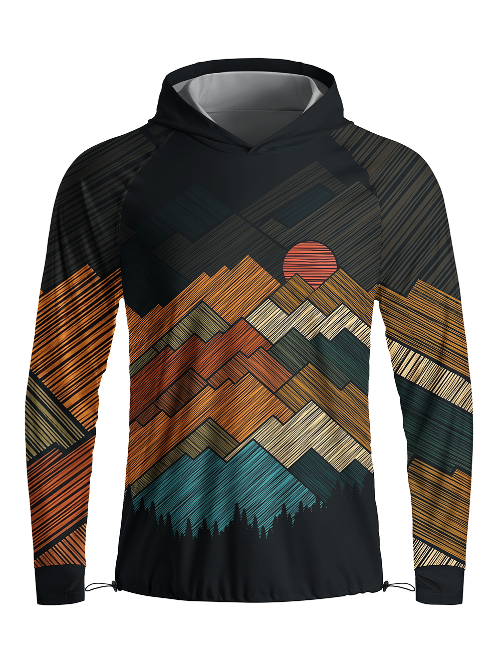 Orionride Draw Mountain Peaks Long Sleeve Cycling Hoodie Shirt