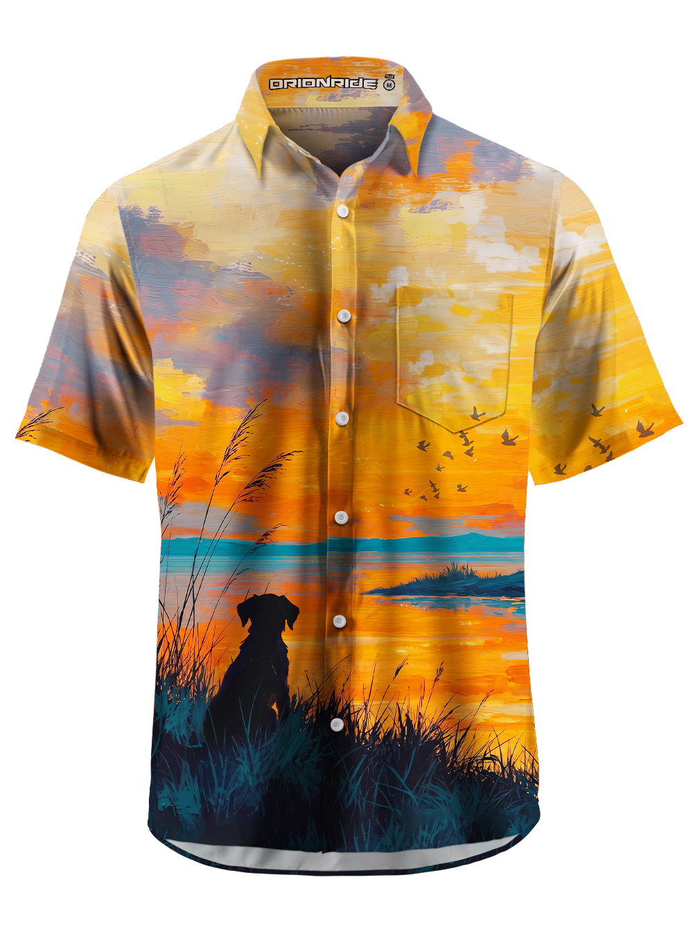 Orionride Sunset Dog Zipper Pockets Ultra Lightweight Short Sleeves Gravel Shirt