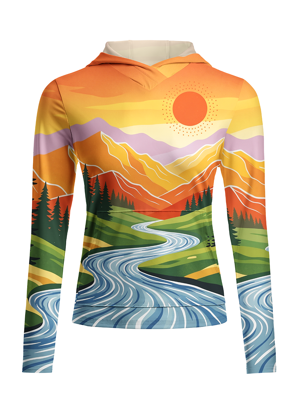 Orionride Panoramic Mountain Peaks Women's Long Sleeve Cycling Hoodie Shirt